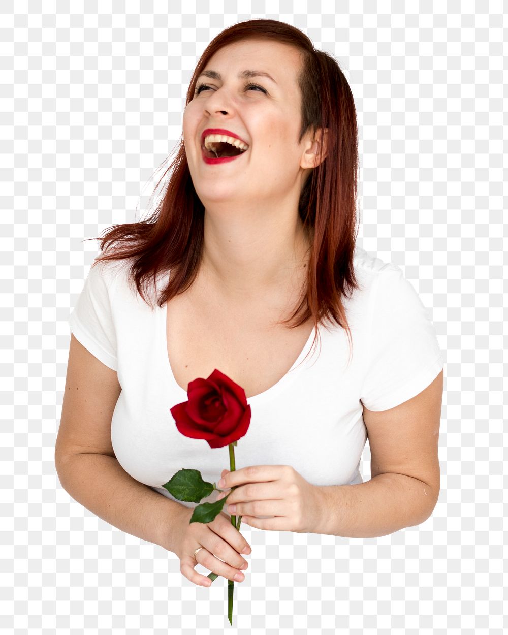 Woman holding rose png, transparent background
