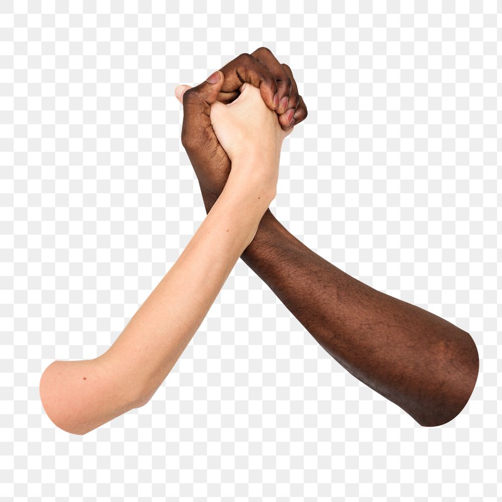 Diverse hands united png, transparent background