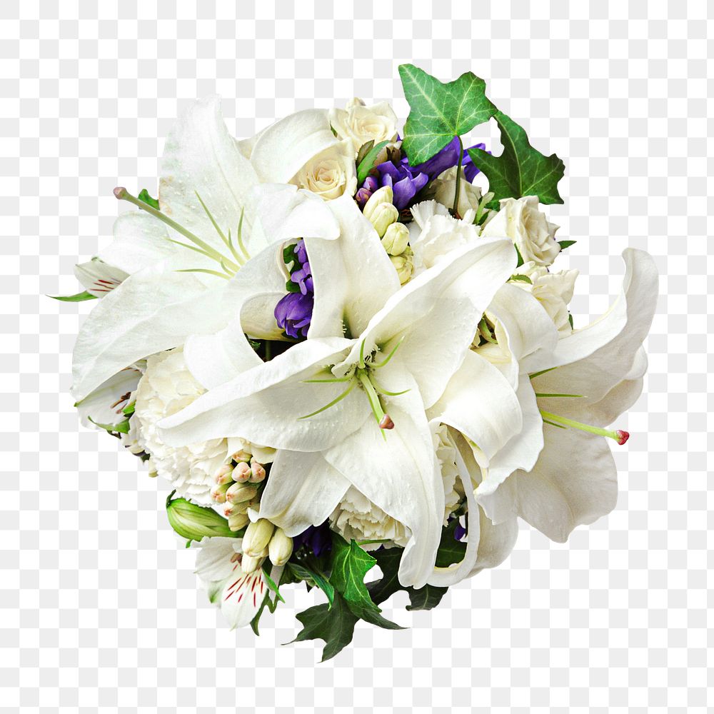 White flower bouquet png sticker, transparent background