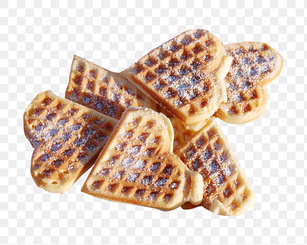 Heart waffles breakfast png, transparent background