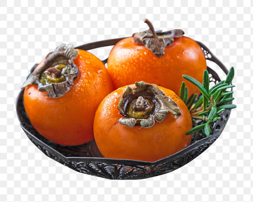 Persimmon fruit plate png, transparent background