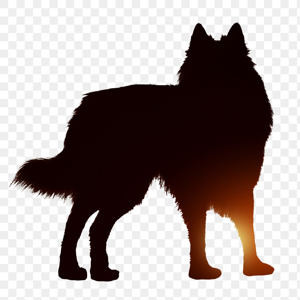 Png German shepherd dog silhouette sticker, transparent background