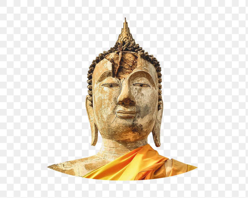 Golden Buddha statue png, transparent background