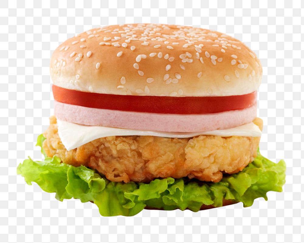 Fried chicken burger png, transparent background