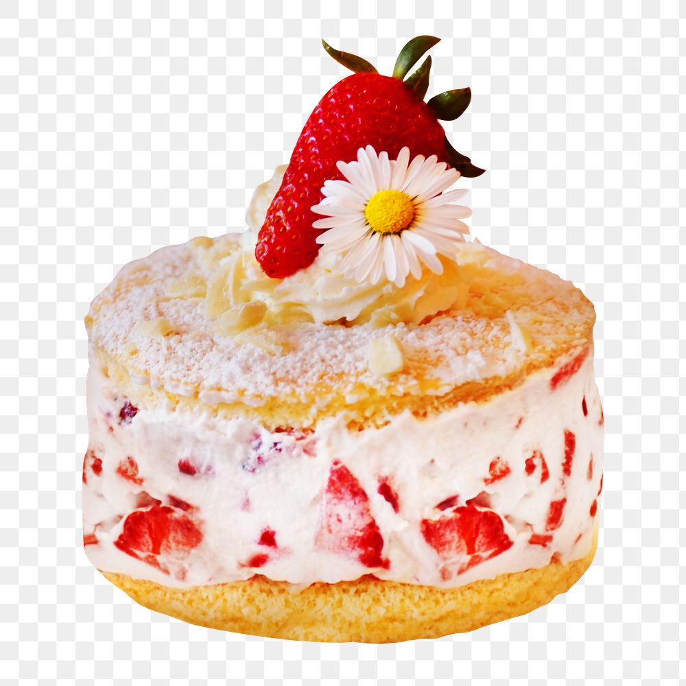 Strawberry cream cake dessert png sticker, transparent background