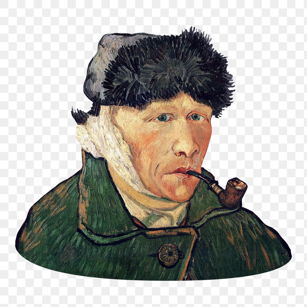 Png Van Gogh's Self-Portrait with Bandaged Ear and Pipe sticker, vintage illustration, transparent background