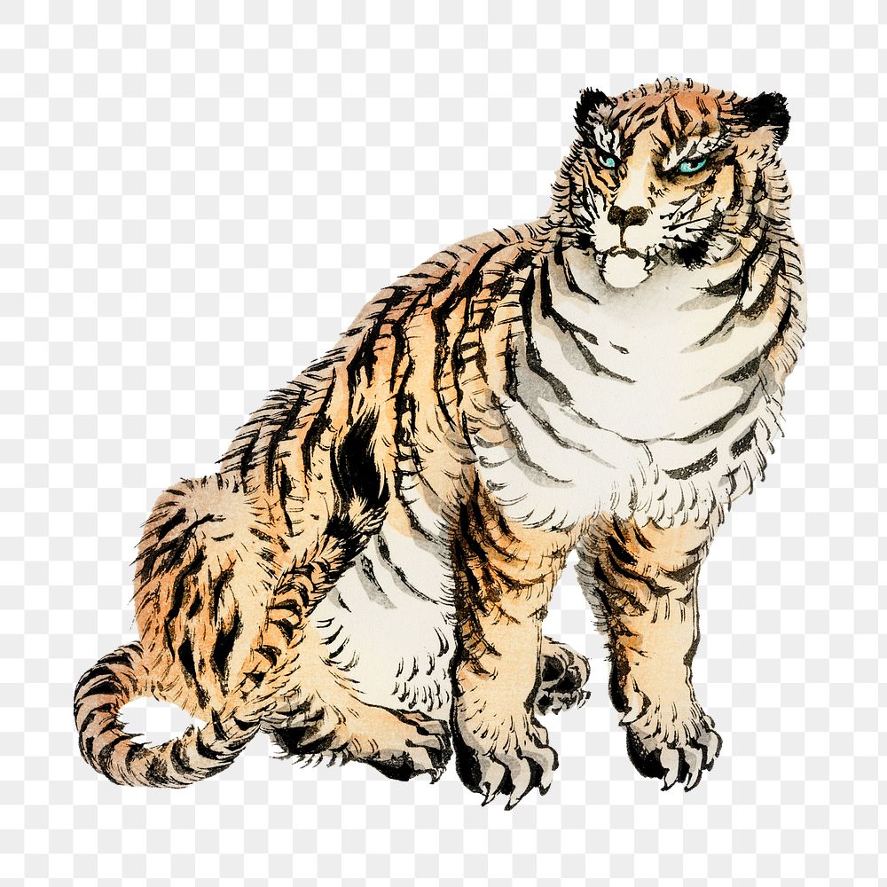 Tiger png sticker, vintage animal illustration transparent background. Remixed by rawpixel.