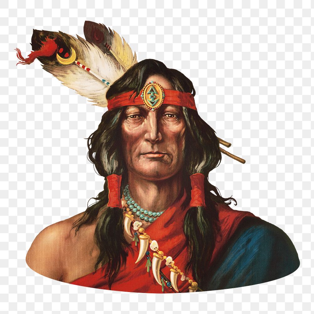 Png native American man sticker portrait on transparent background. Remixed by rawpixel.