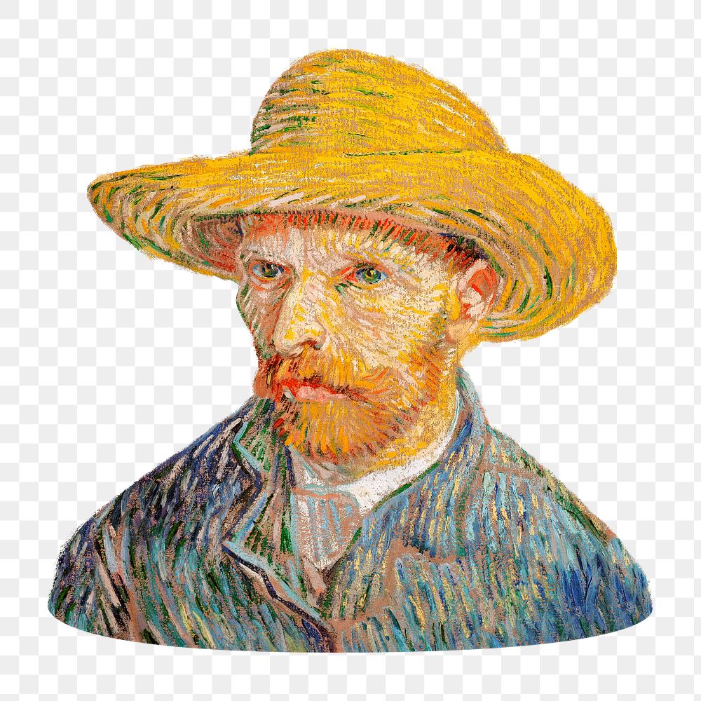 Png Van Gogh's Self-Portrait with a Straw Hat sticker, famous portrait on transparent background. Remixed by rawpixel.
