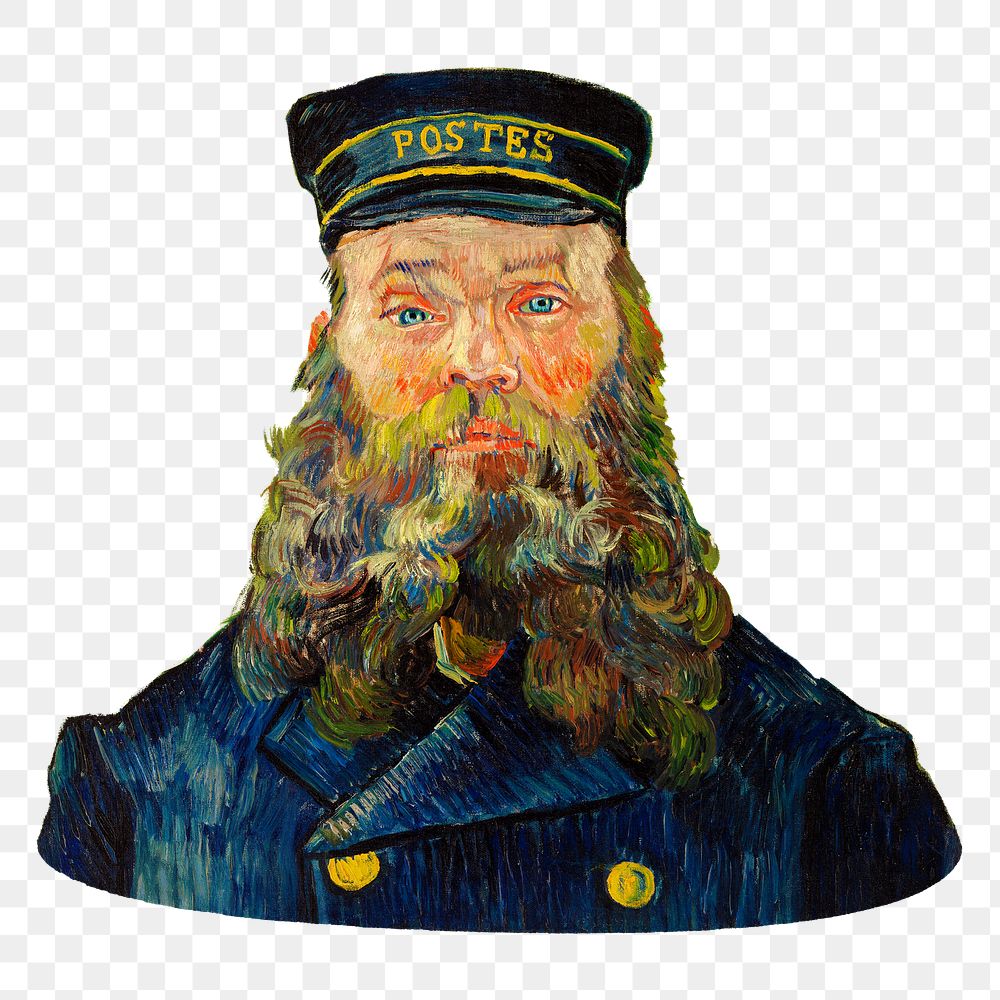 Png portrait of the Postman Joseph Roulin sticker, Van Gogh's famous artwork on transparent background. Remixed by rawpixel.