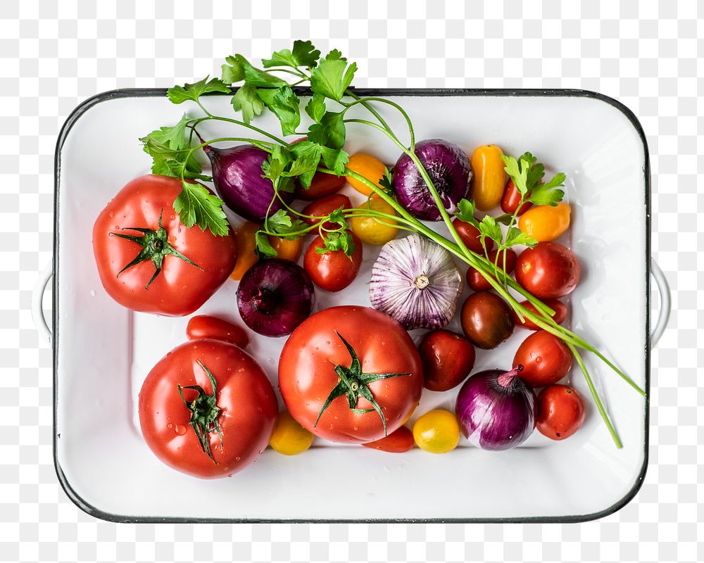 Png vegetables in tray sticker, transparent background