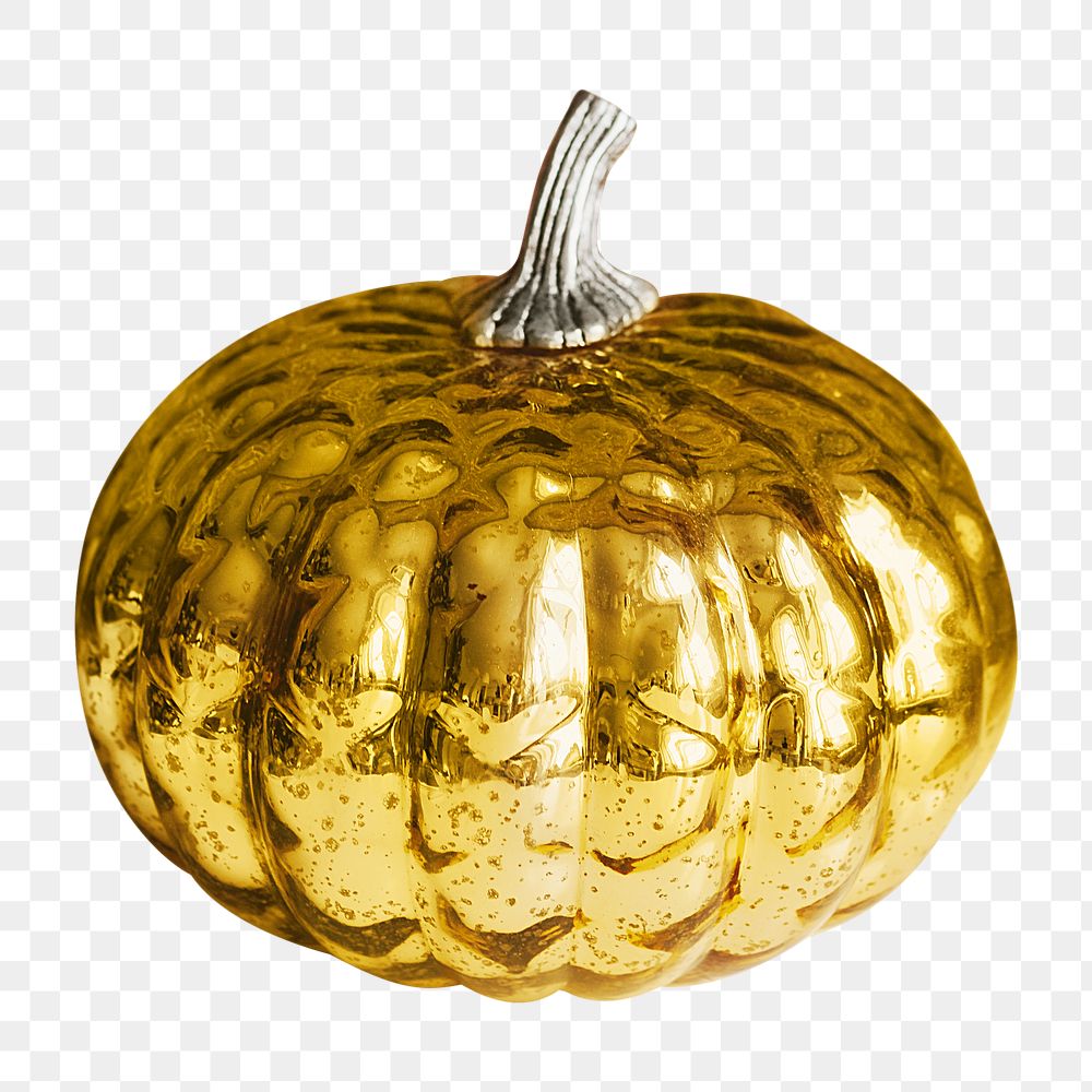PNG Golden metallic pumpkin, collage element, transparent background