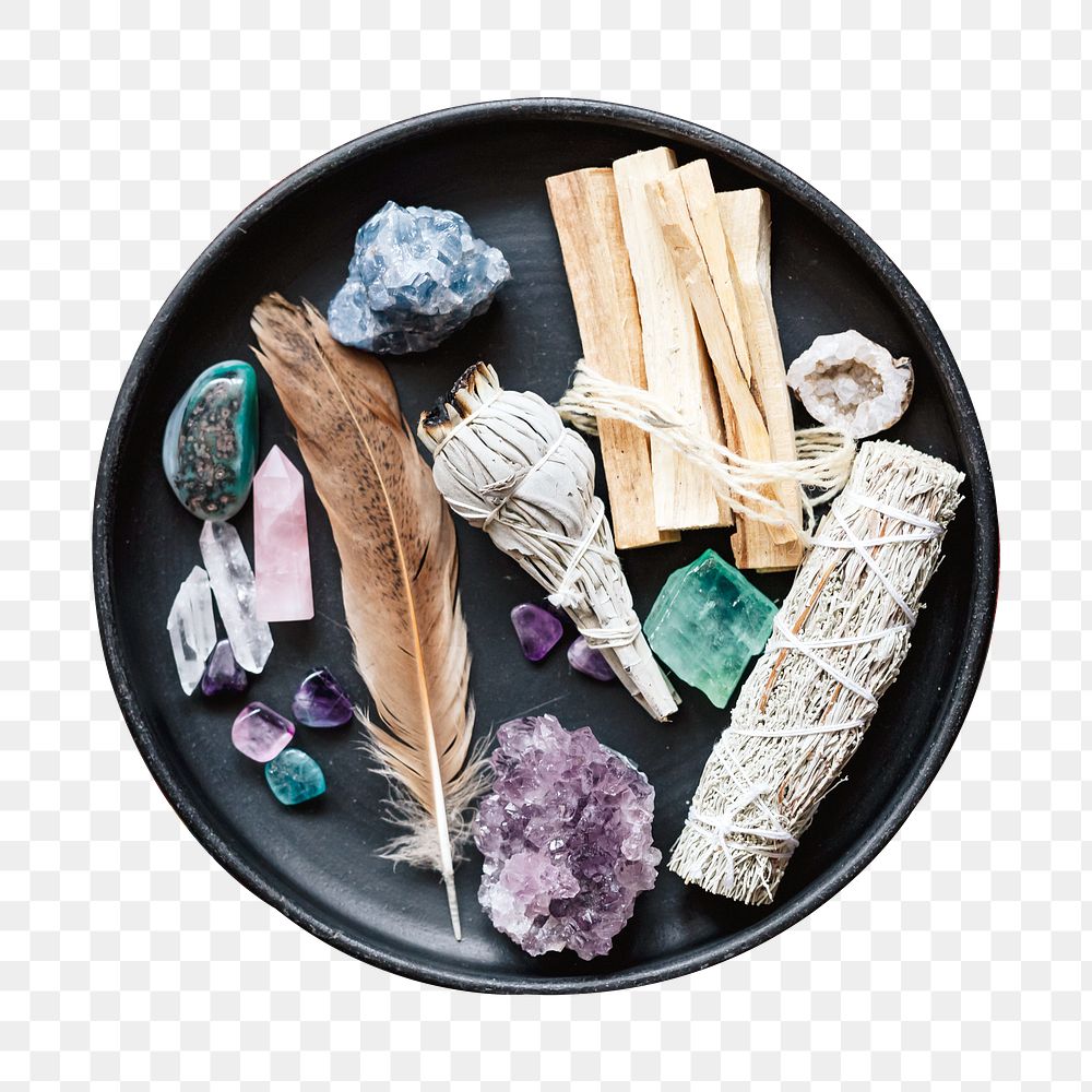 Sage and crystals png, transparent background