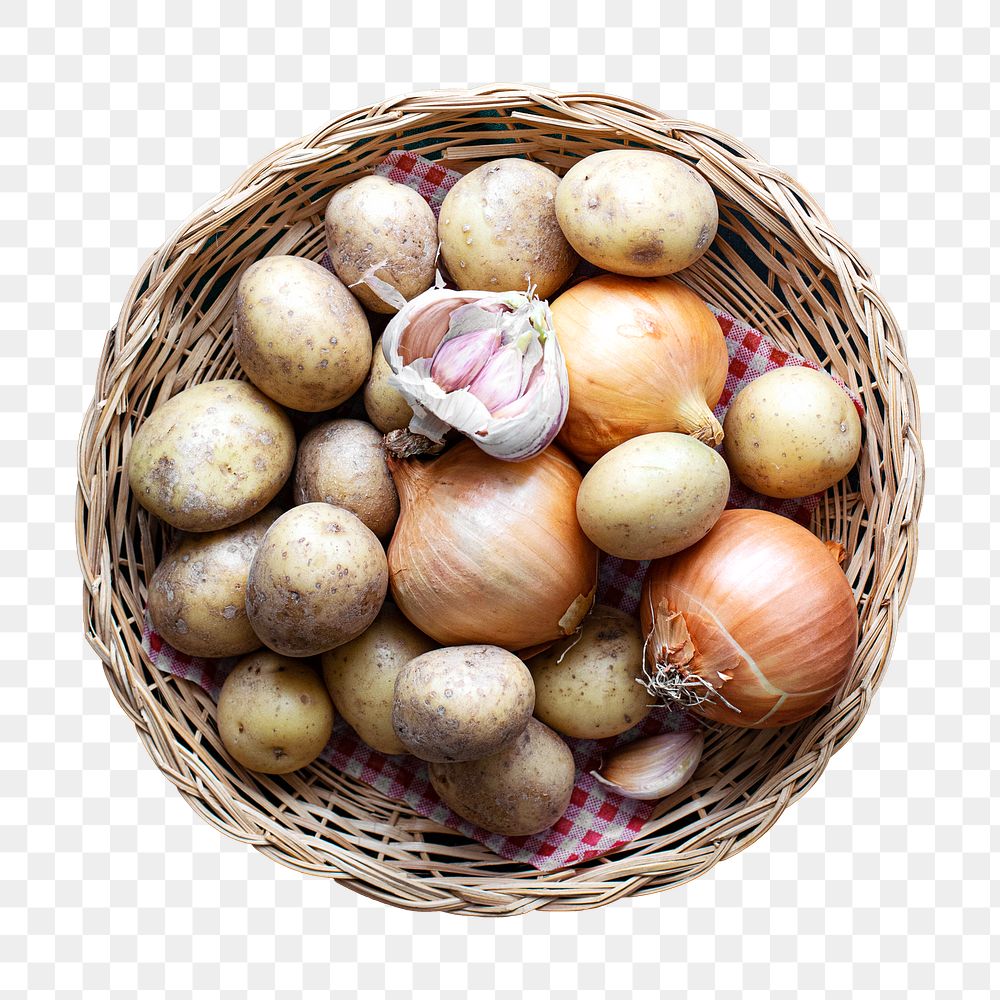 Png garlic cloves, potato and onion , transparent background