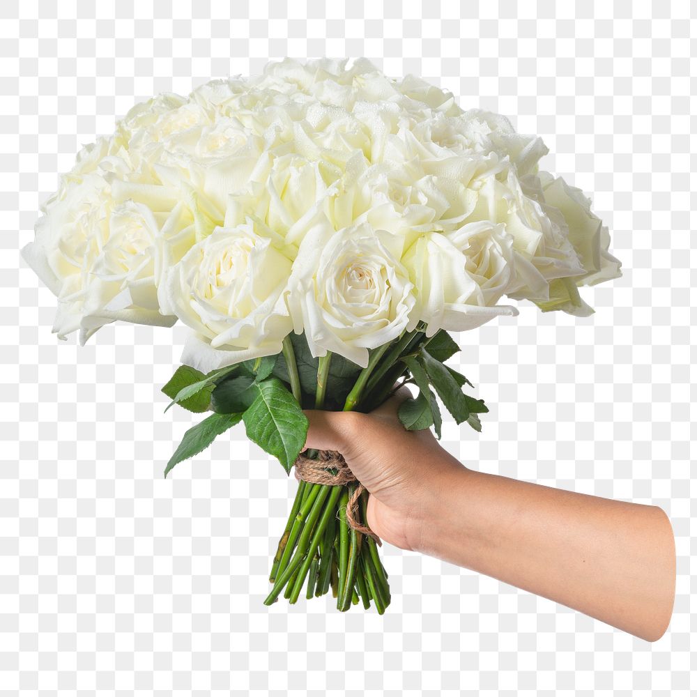 White roses bouquet png sticker, botanical, transparent background