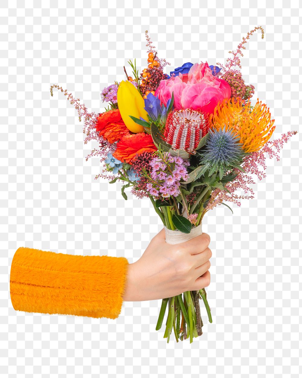 Colorful flowers bouquet png sticker, botanical, transparent background