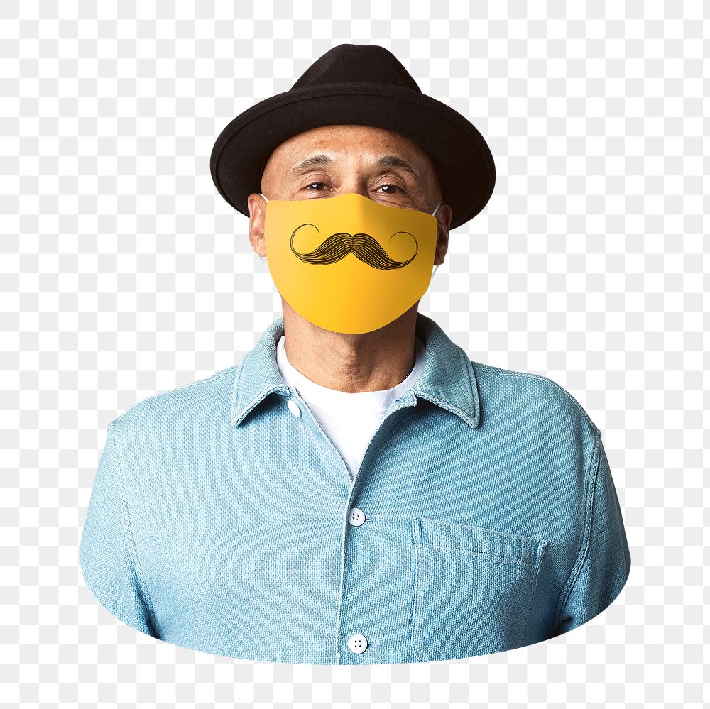Senior man png wearing mask sticker, transparent background