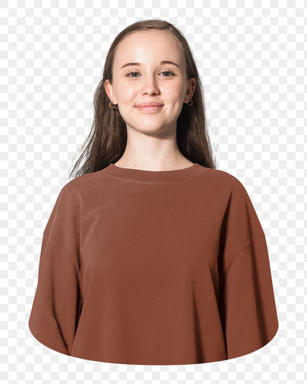 Girl png brown pullover sticker, transparent background