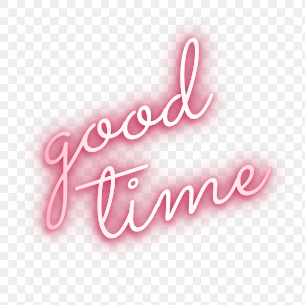 Good time word png sticker, pink neon typography, transparent background