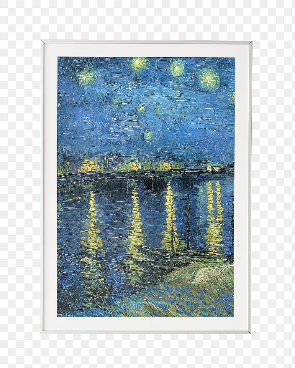 Van Gogh's png  Starry Night framed photo, transparent background. Remixed by rawpixel.