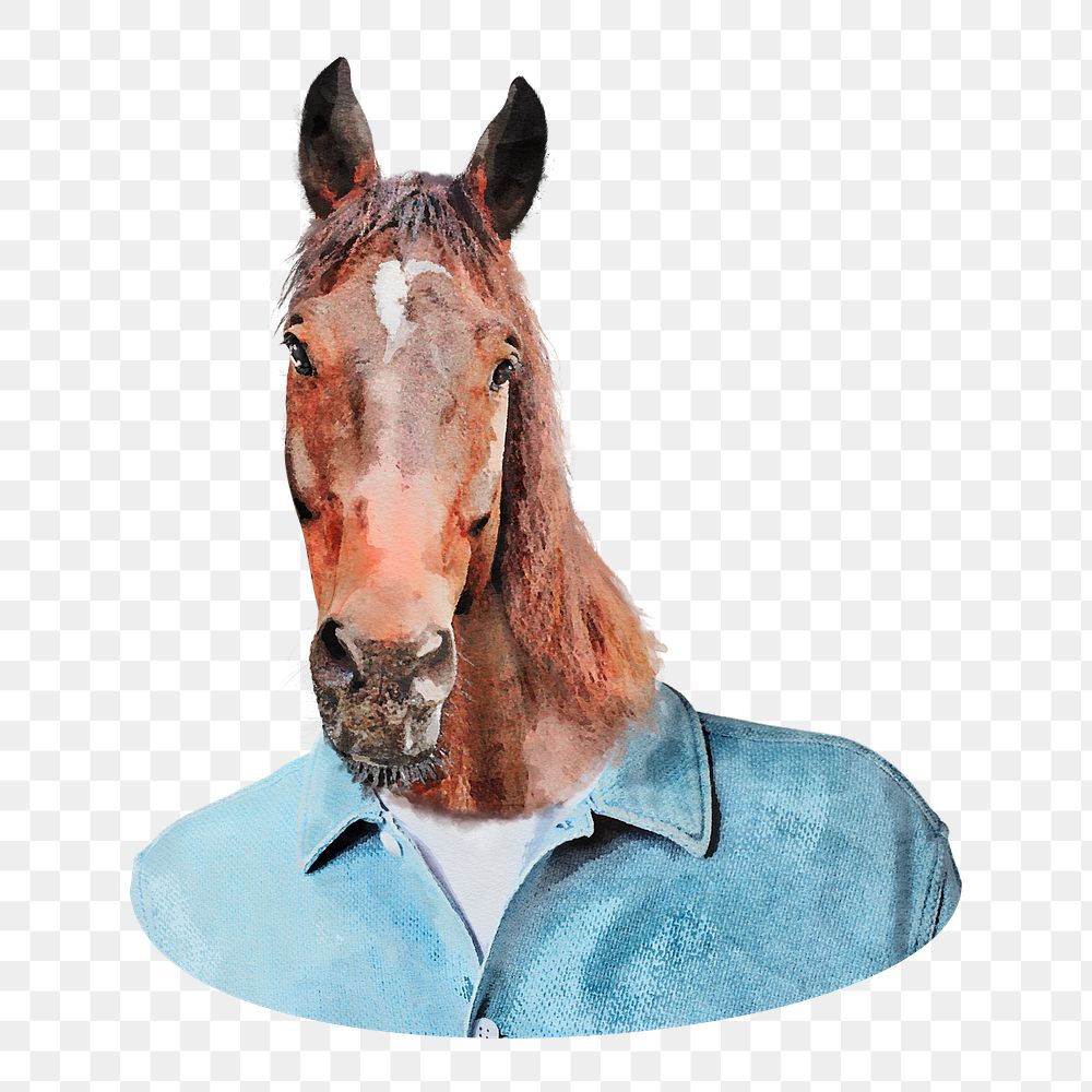Horse head man png sticker, transparent background