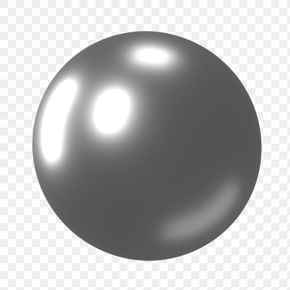 Silver metallic ball png sticker, 3D rendering graphic, transparent background
