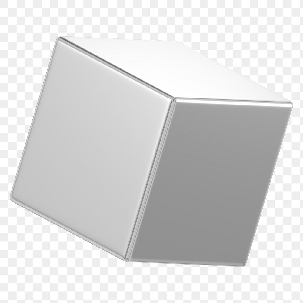 Metallic cube png 3D geometric shape, transparent background