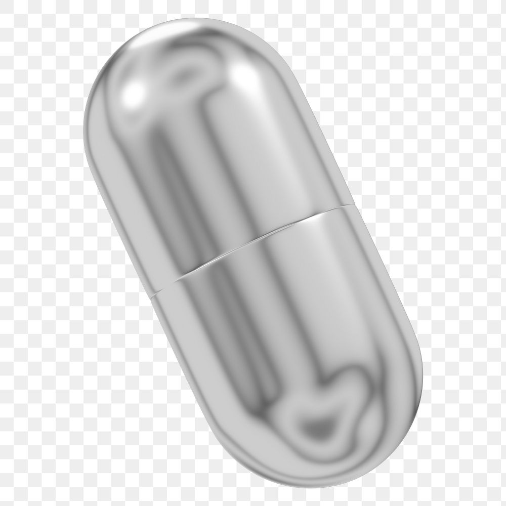 Medical capsule png metallic icon, transparent background