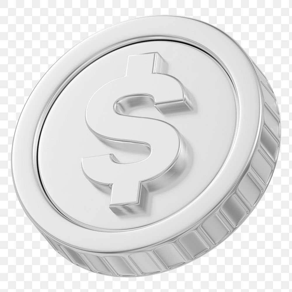 US dollar png metallic coin, transparent background