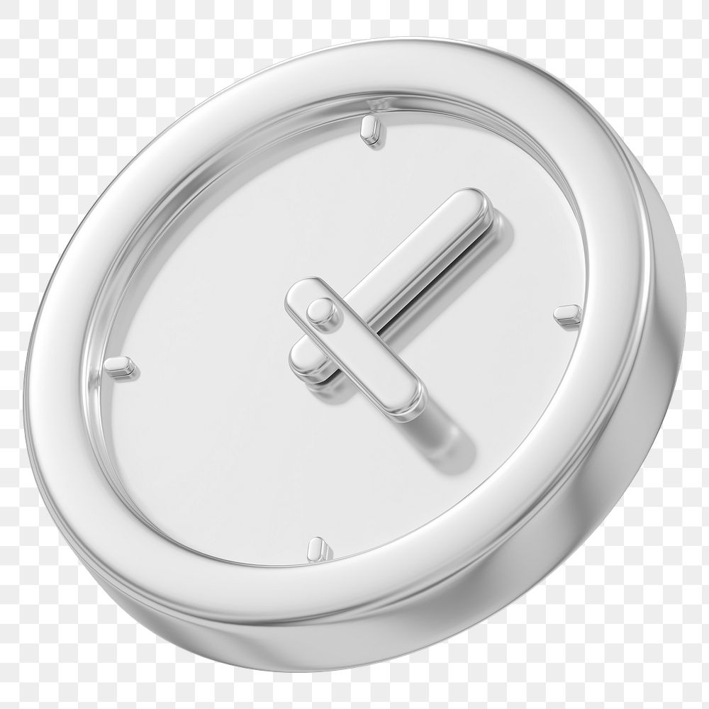 PNG metallic clock, 3D icon, transparent background