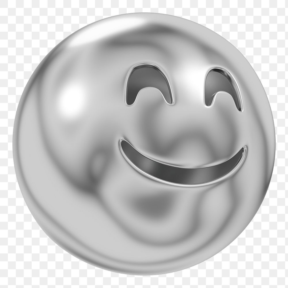 Happy face png 3D metallic emoticon, transparent background