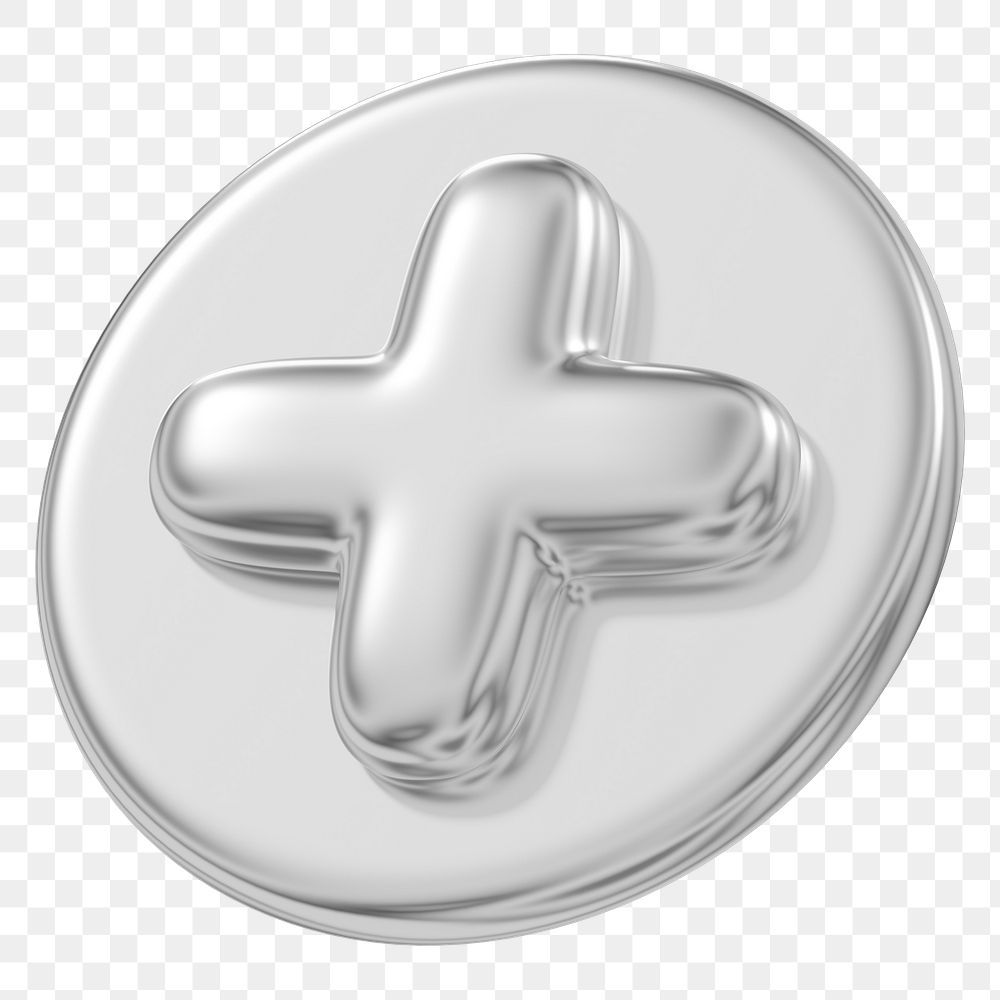 Plus icon png metallic button, transparent background