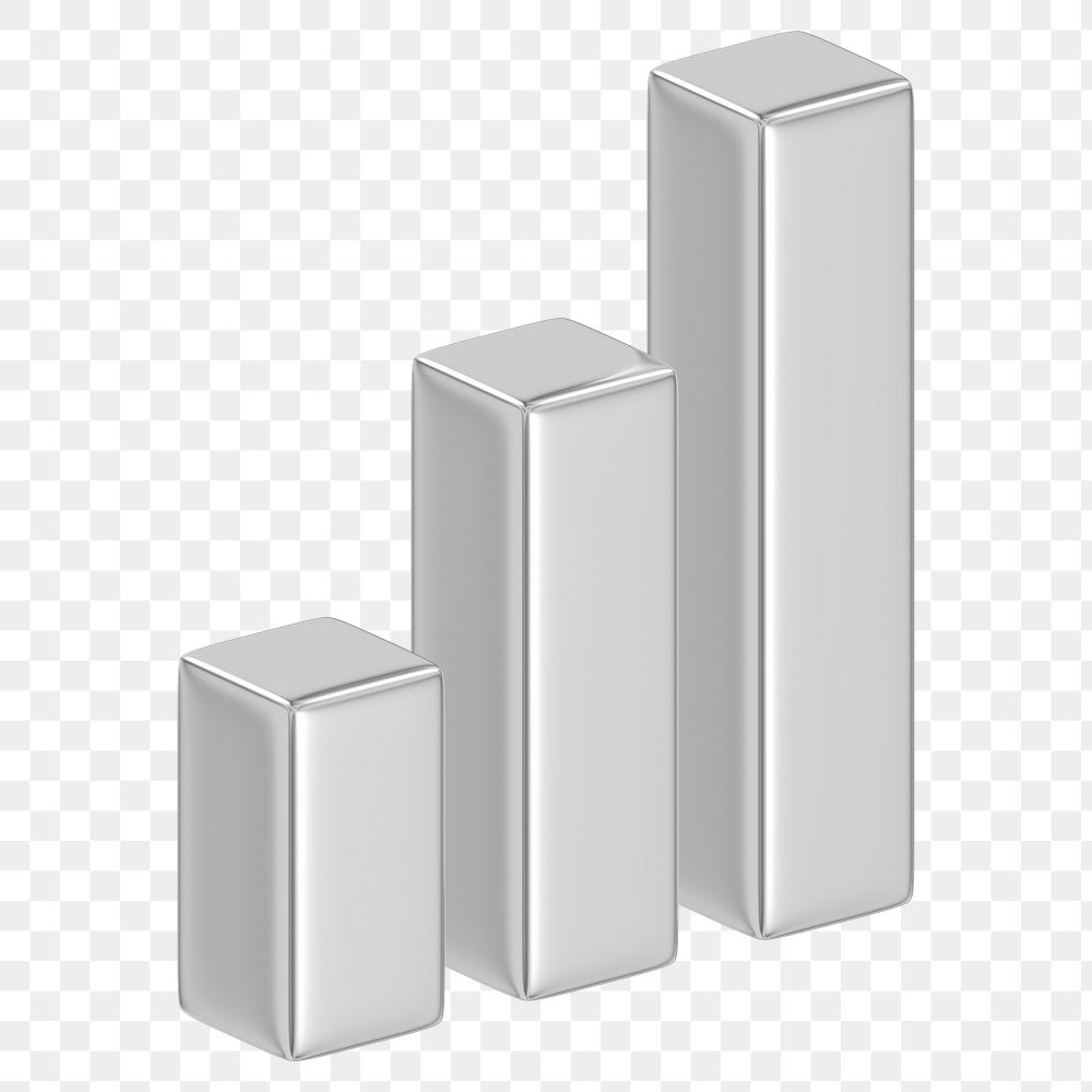 Silver bar chart png 3D element, transparent background