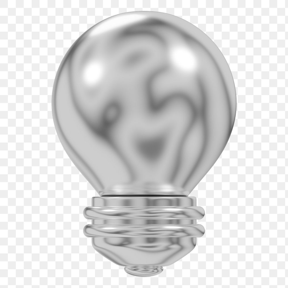 Silver light bulb png 3D element, transparent background