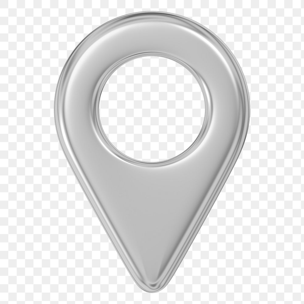 Location pin png 3D metallic icon, transparent background