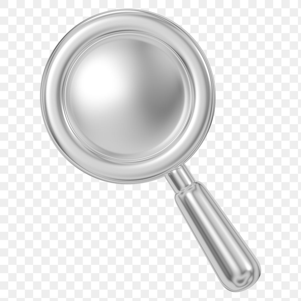 Magnifying glass png 3D metallic icon, transparent background