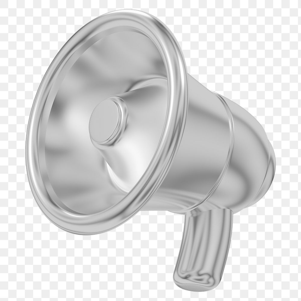 Metallic megaphone png 3D announcement icon, transparent background