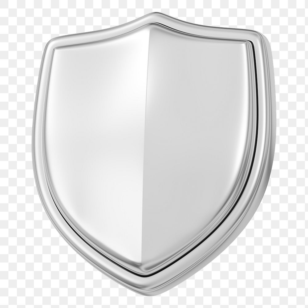 Silver shield png 3D metallic protective icon, transparent background