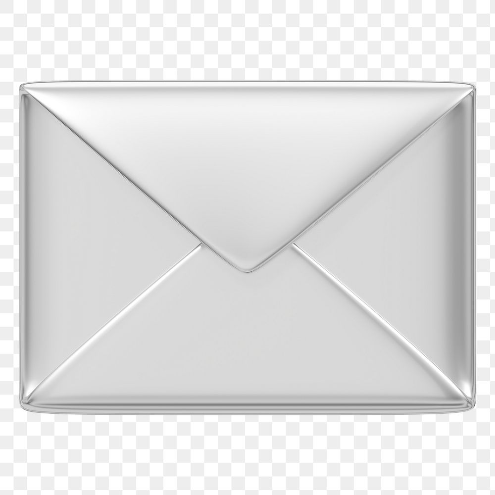 Metallic envelope png 3D silver message icon, transparent background