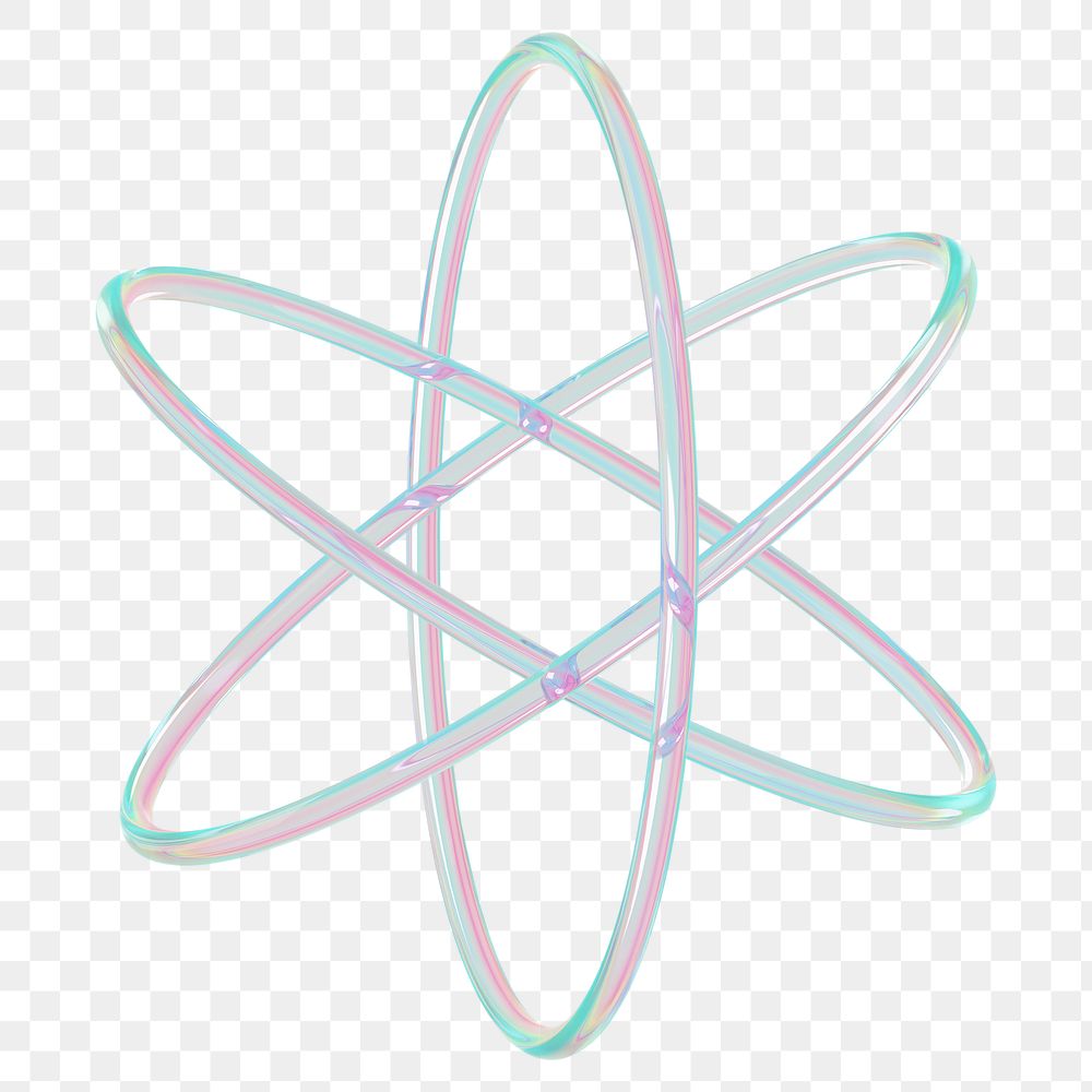 3D atom png holographic icon, transparent background
