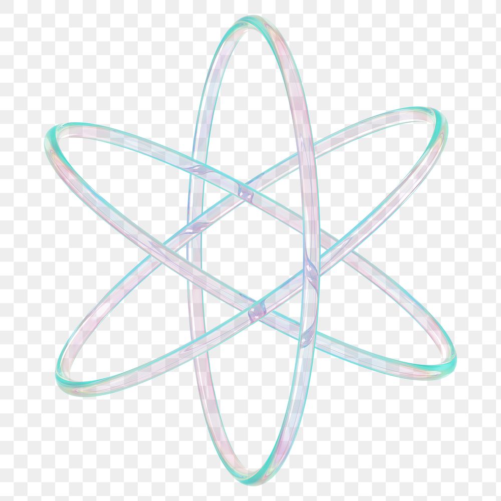 3D atom png holographic icon, transparent background