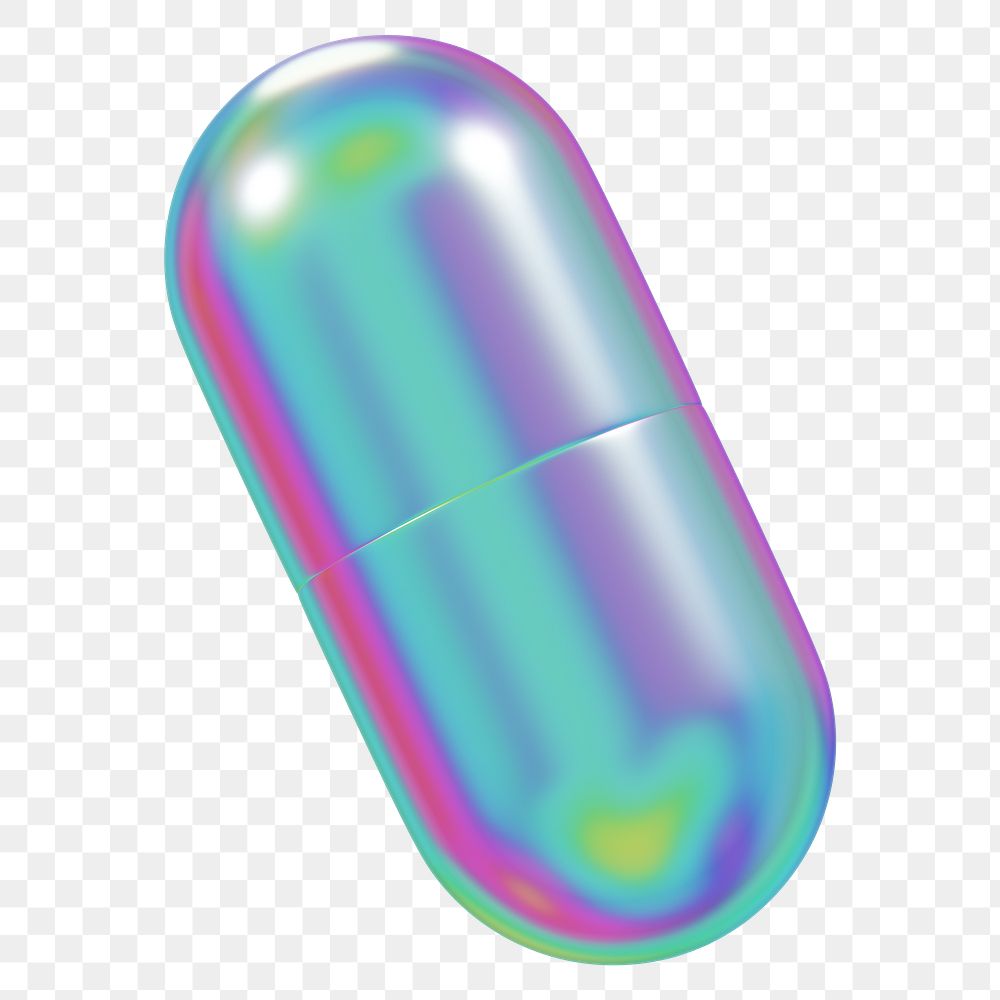 Medical capsule png holographic icon, transparent background