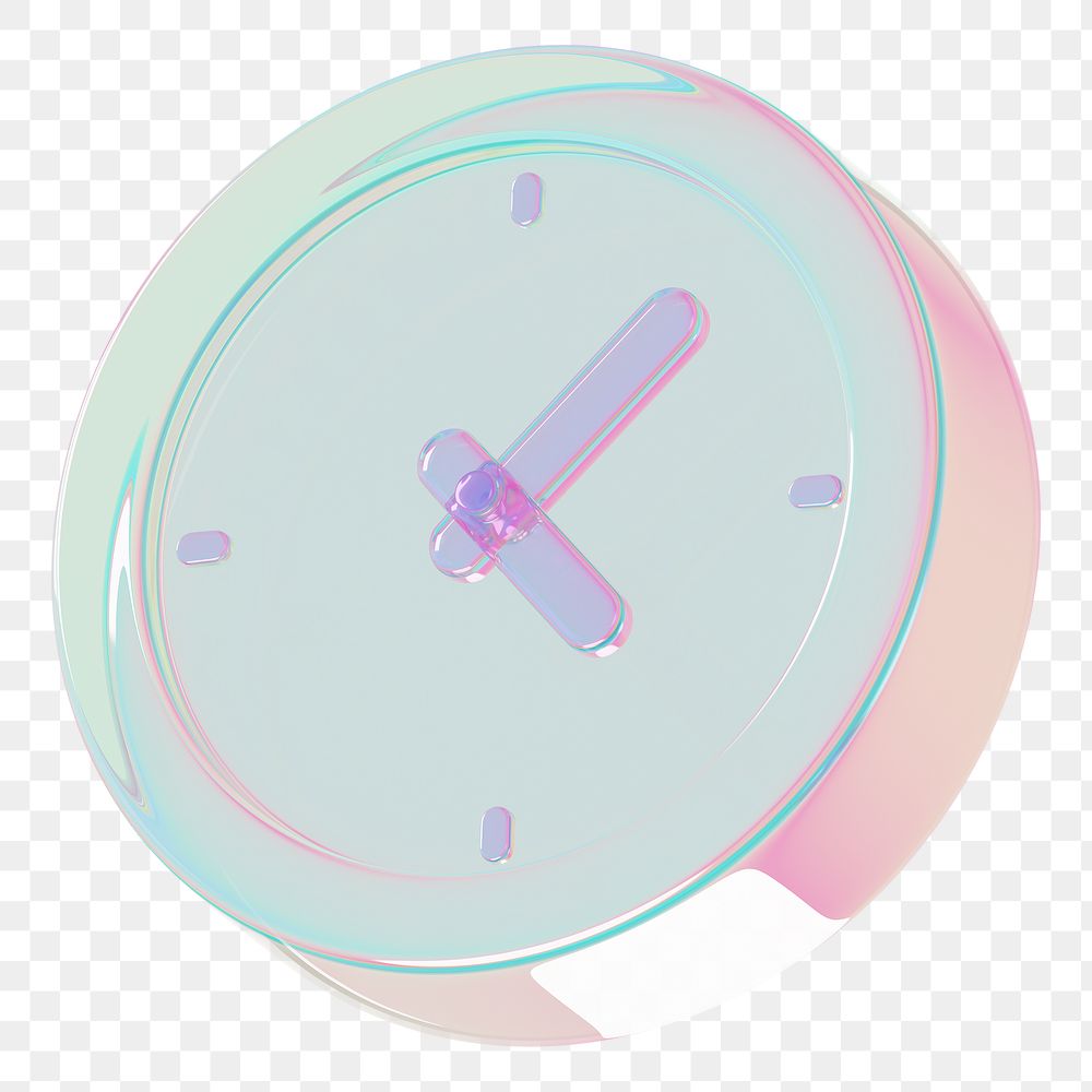 PNG holographic clock, 3D icon, transparent background
