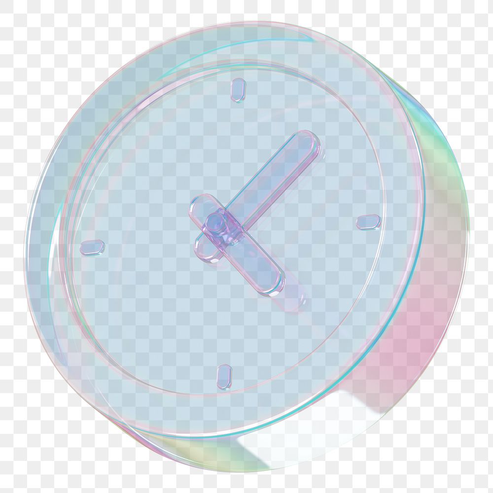 3D clock png holographic icon, transparent background