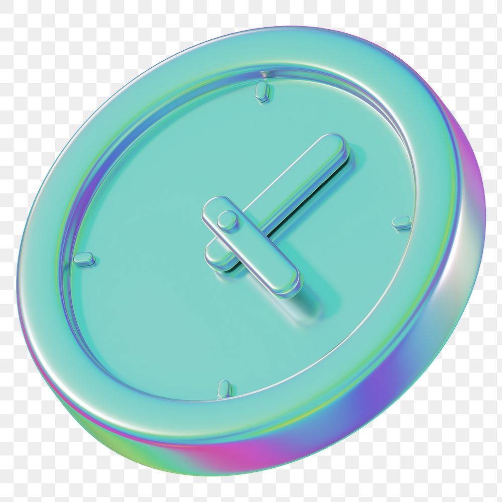 3D clock png metallic icon, transparent background