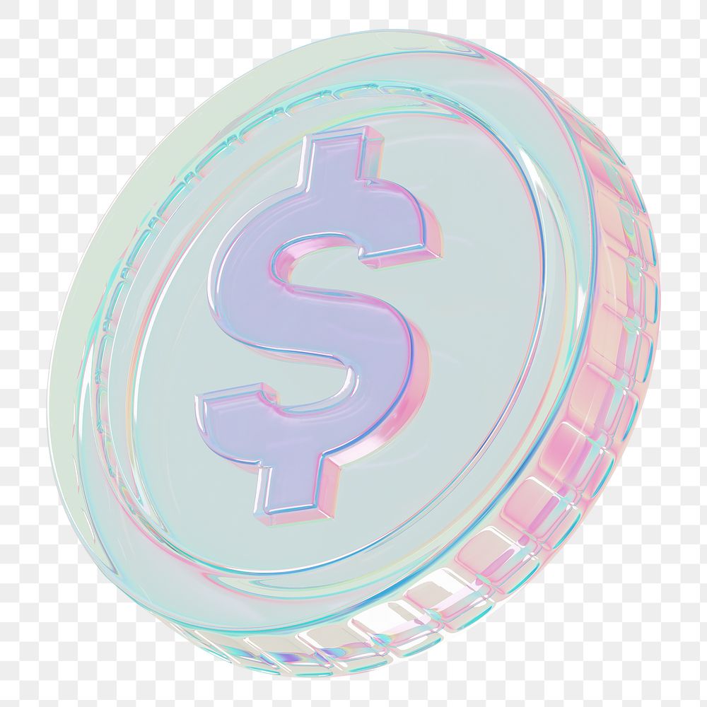 US dollar png holographic coin, transparent background