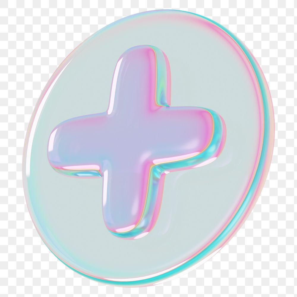 Plus icon png holographic button, transparent background