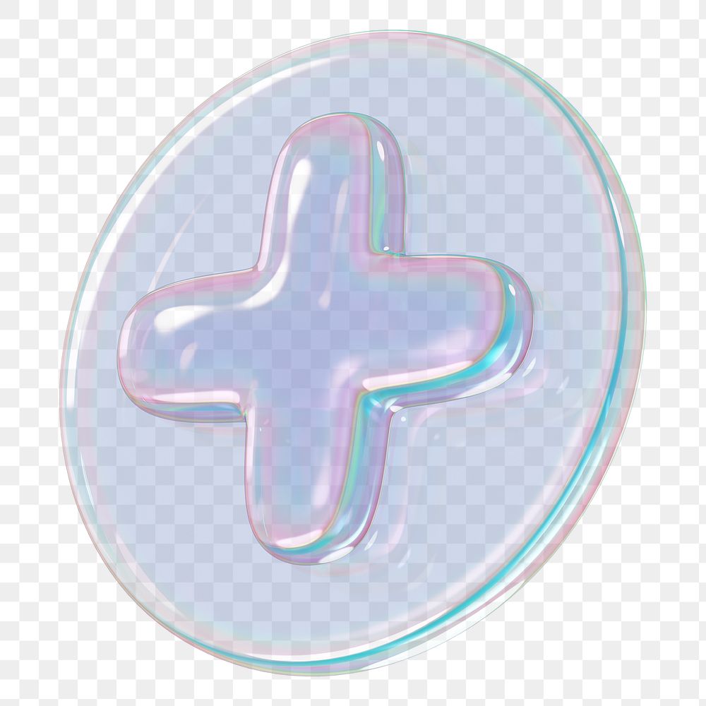 Plus icon png holographic button, transparent background