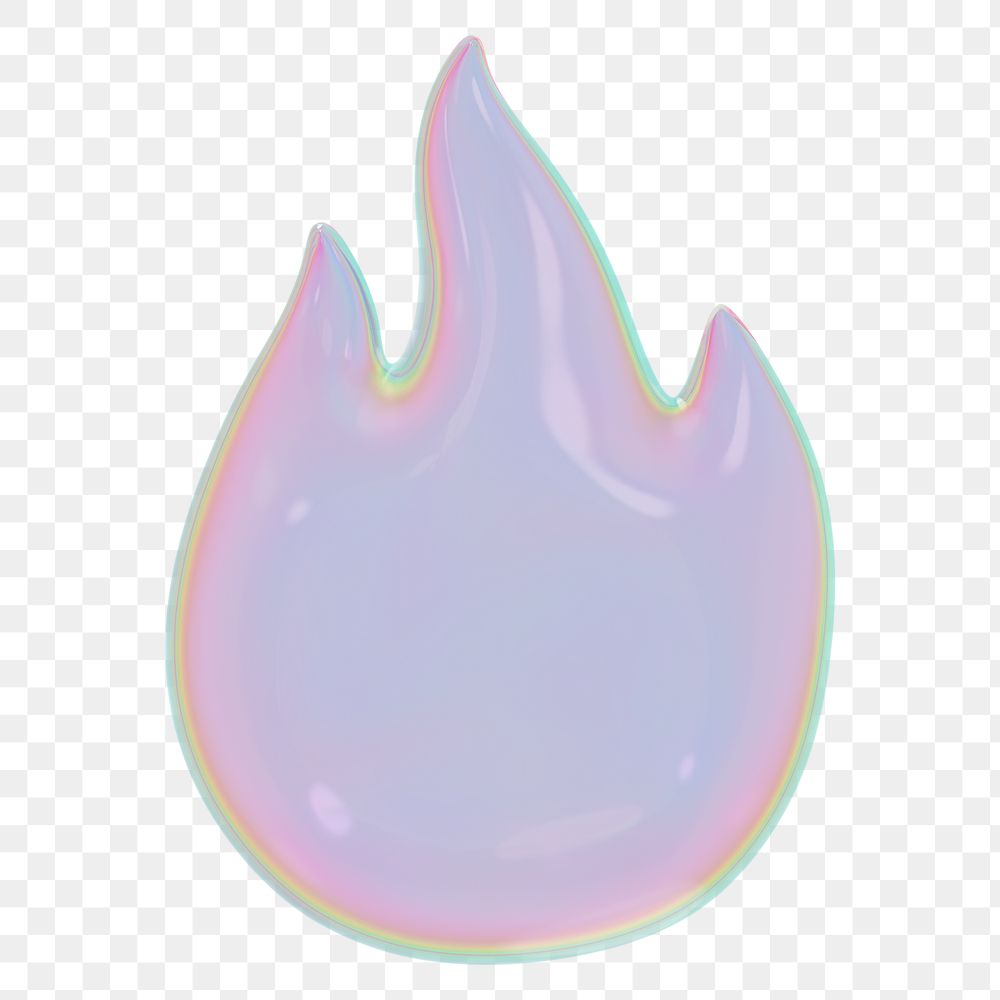 Holographic flame png 3D fire icon, transparent background
