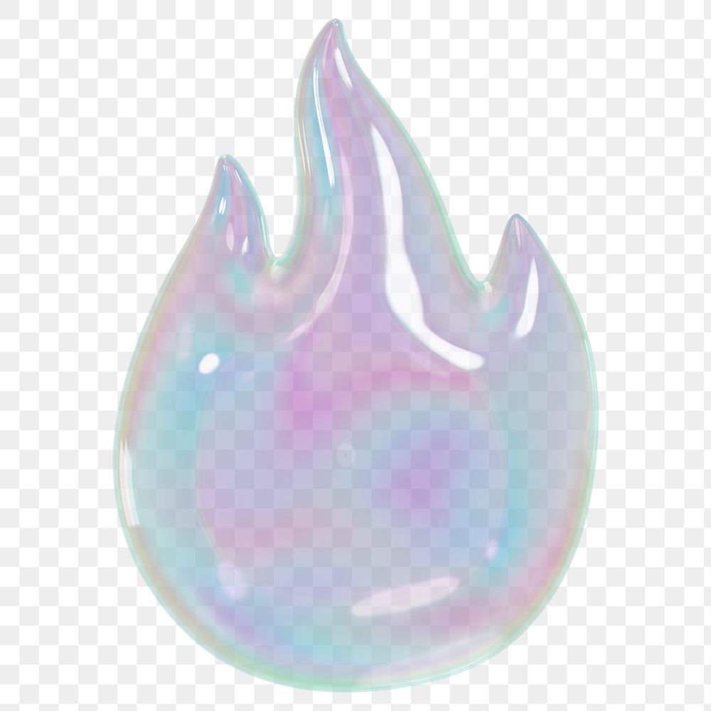 Holographic flame png 3D fire icon, transparent background